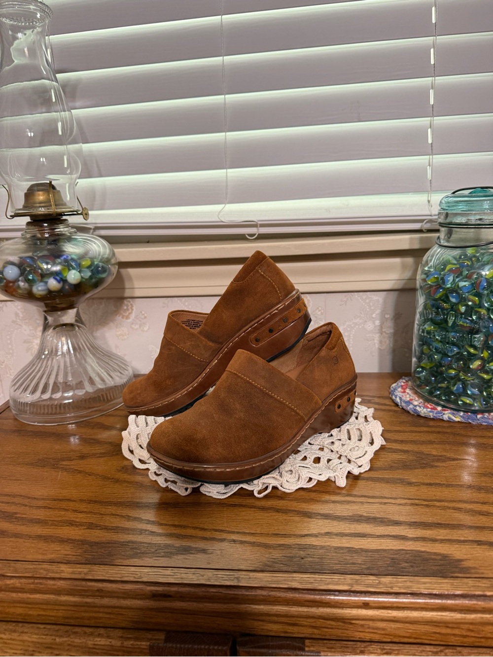 Born Women's Suede Slip-On Clogs in Chestnut Brown